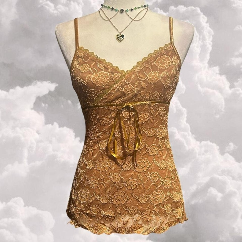 Y2K fairy core brown boho lace empire waist camisole size M